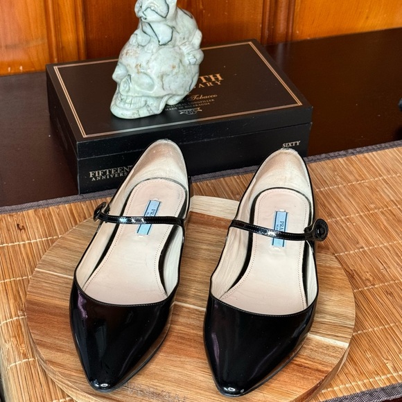 PRADA GENUINE POINT TOE BALLERINA MARYJANE FLAT ITALIAN PATENT LEATHER SZ 6.5❤️ - Picture 1 of 11